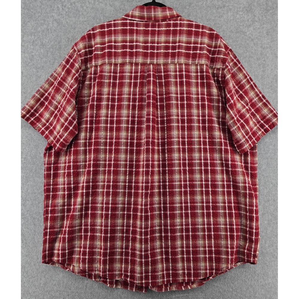 2 Vtg Scandia Woods Men's Plaid Button Down SS Shirts Sz 3XL Red Blue Seersucker - Picture 3 of 10